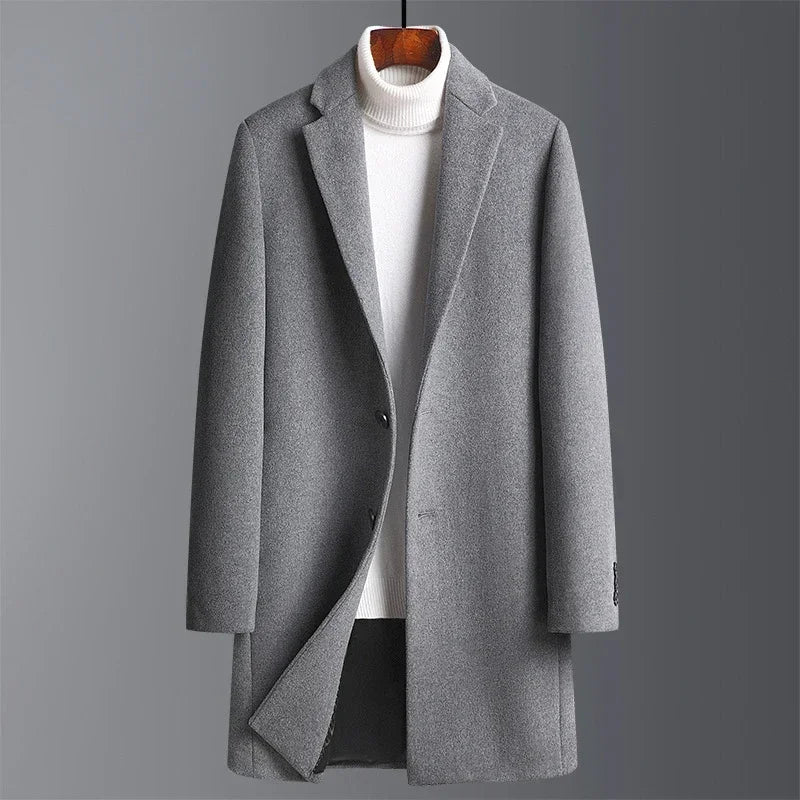 Autumn Winter Woolen Coat Men Slim Fit Long Woolen Blend Coat Thick Jacket Overcoat