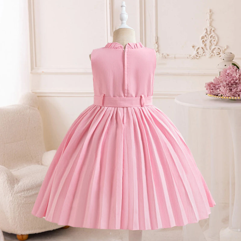 Pleated Girl's Dress Pink Wedding Princess Prom Dresses for Kids Birthday Evening Ball Gown