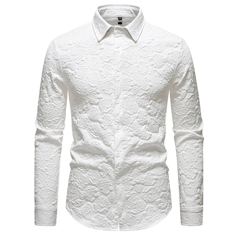 Embossed Fabric Design Men's Shirt Spring Casual Solid Shirts