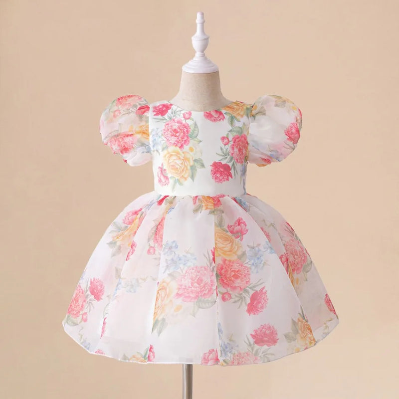 Elegant Girls Flower Puff Sleeve Dresses For Weddings  Kids Formal Birthday Party Fairy Princess Cloth