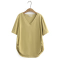 Women Summer Modal Double Face V-Neck Tees Side Fold Short Sleeve Tops Oversized Curve Clothes