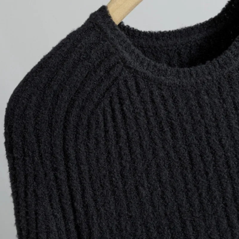 Early Spring Round Neck Pullover Rib Yarn Wool Knitted Slim Minimalist Sweater for Women