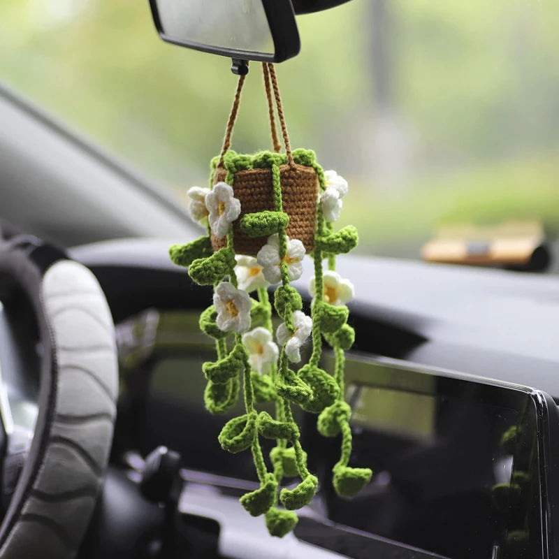 Crochet Plants Vine Hanging Basket Artificial Flowers Handmade Gift For Her Room Home Wall Decor