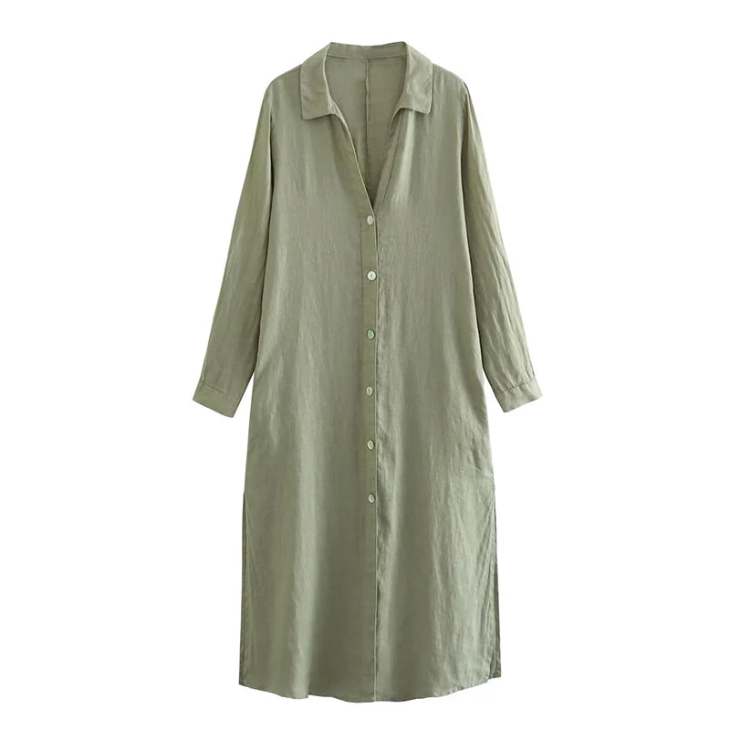 Dress Women Summer Boho Loose Women's Dress Linen Casual Dresses Button-up Shirts Dresses