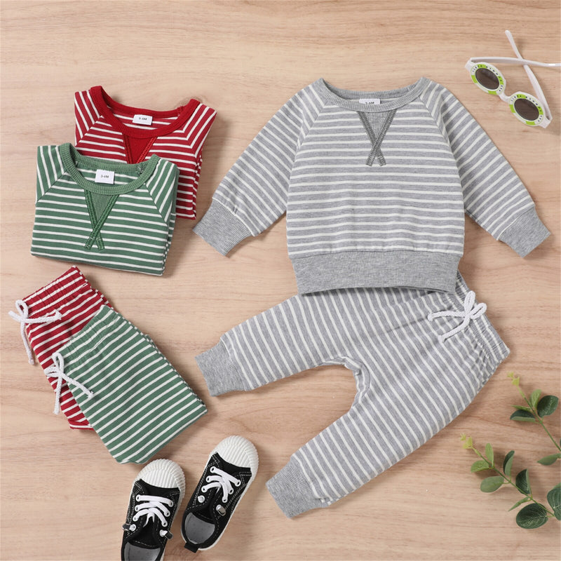 Baby All Over Striped Cotton Long-sleeve Pullover and Trousers Set