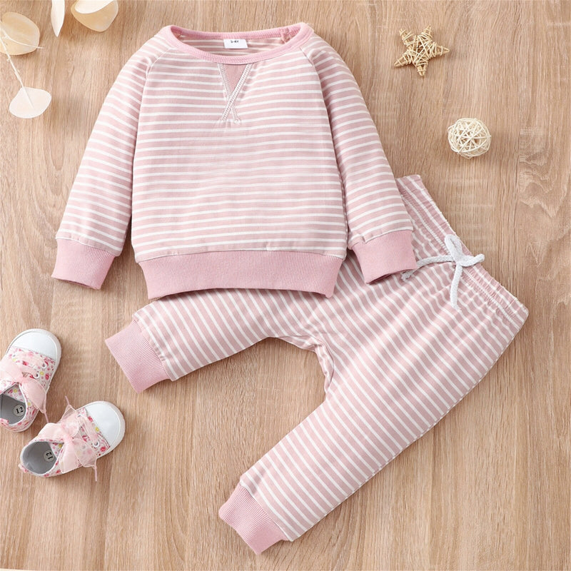 Baby All Over Striped Cotton Long-sleeve Pullover and Trousers Set