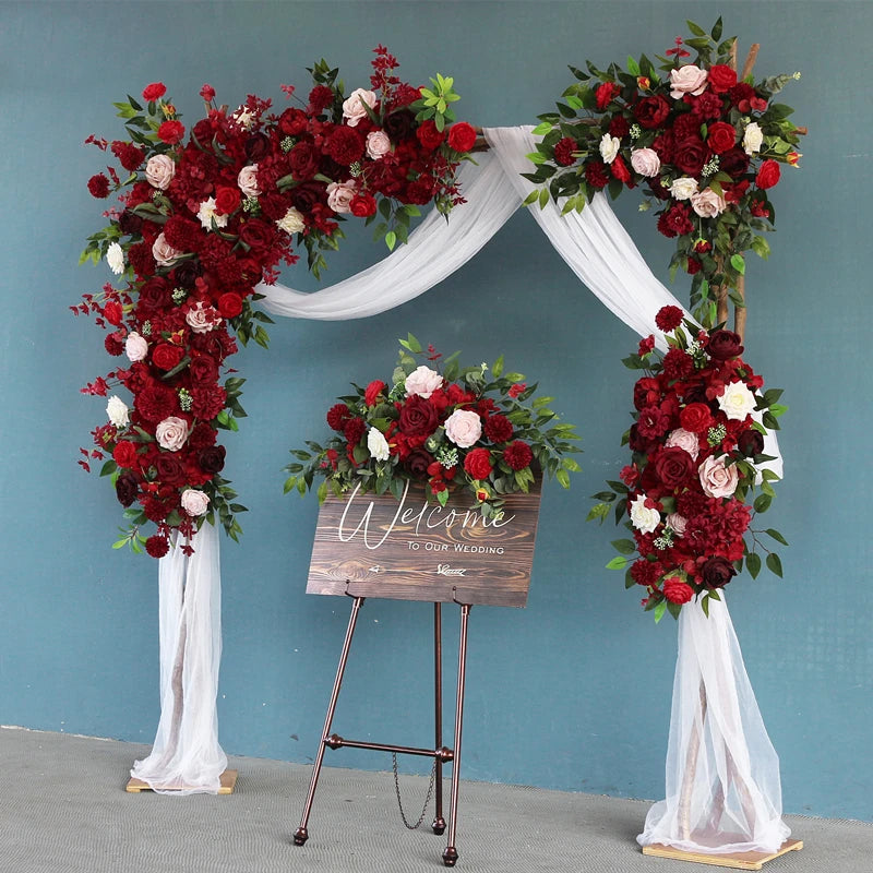 Wedding Flower Arrangement Burgundy Rose Flower Row Wedding Background Decoration