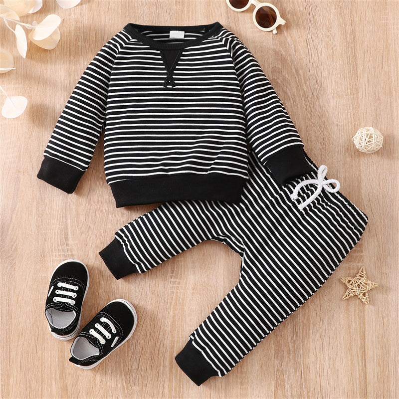 Baby All Over Striped Cotton Long-sleeve Pullover and Trousers Set