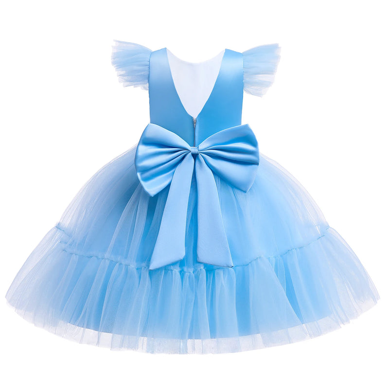 Summer Bow Lace Girl Dress for Party and  Kids Princess Evening Prom Girl Dresses Formal Bridesmaid