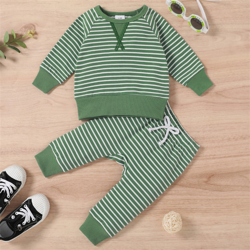 Baby All Over Striped Cotton Long-sleeve Pullover and Trousers Set