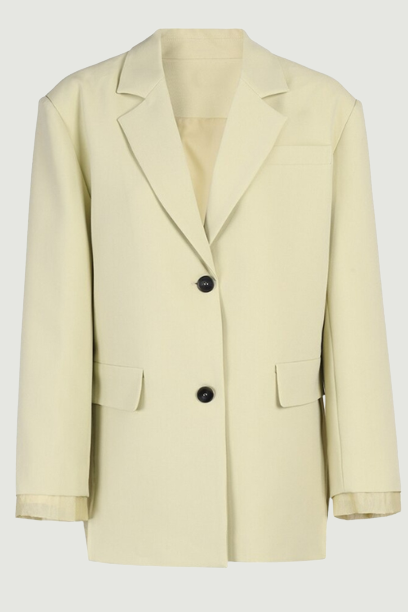 Women Green Mesh Spliced Blazer Lapel Long Sleeve Loose Fit Jacket Tide Spring Autumn