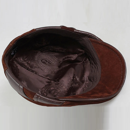 Genuine Leather Caps Beret Man Casual Fitted Duckbill Hats Male