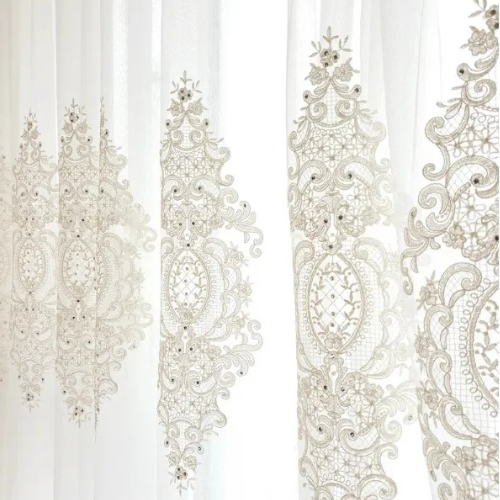 French Light Luxury Imported Embroidery Curtains for Living Dining Room Bedroom European High-end Villa Luxury Customized Gauze