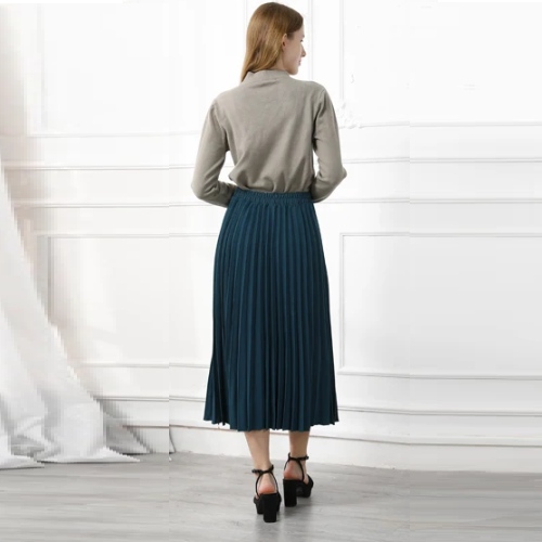 Women's Pleated Midi Skirt High Waist Thickened Warm Office Swing A-Line Skirts