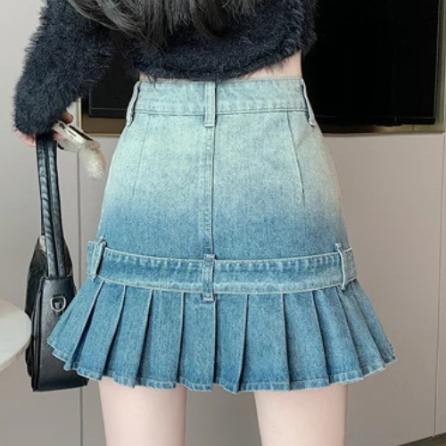 Women's Blue Gradient Denim Skirt  Retro Denim Skirt Clothing