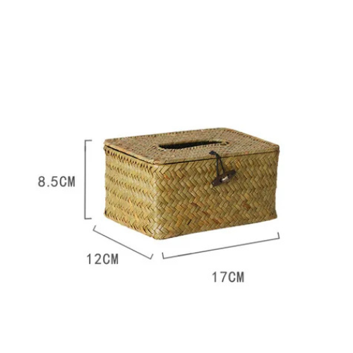 Straw Tissue Box Handmade Woven Napkin Holder Box Roll Paper Tray Car Living Room Storage Box Home Decor