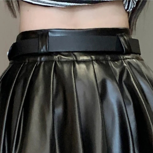 Women Black Leather Skirt Pleated Skirt Gothic Mini Skirt