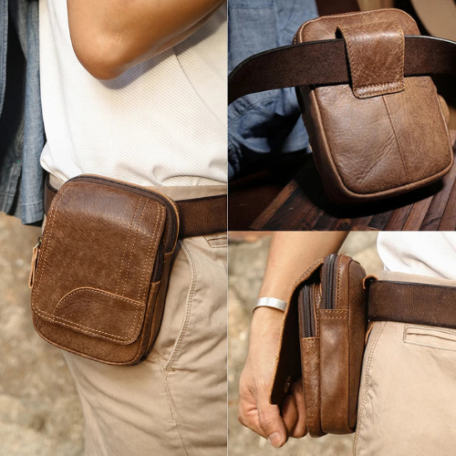 Genuine Leather Men's Belt Bag Waist Pack Male Bag