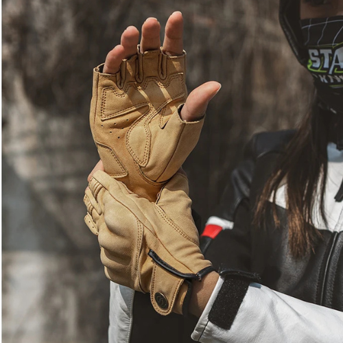 Motorcycle Gloves Leather Half Finger Cycling Motorbike Breathable Wear-resistant