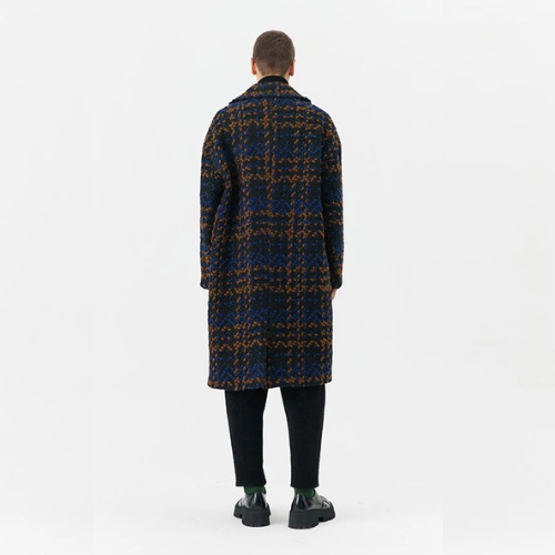 Autumn Winter Thick Warm Plaid Tweed Woolen Coat Men Double Breasted