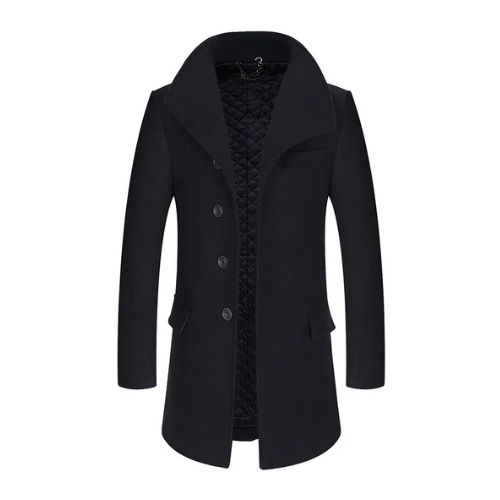 Winter Men Wool Coats Long Jackets Stand Collar Overcoat Classic Slim Fit Solid Color Jacket Coat