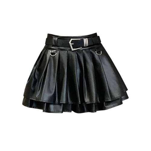 Women Black Leather Skirt Pleated Skirt Gothic Mini Skirt