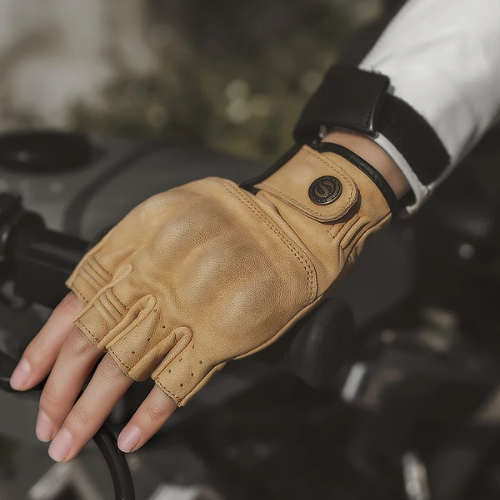 Motorcycle Gloves Leather Half Finger Cycling Motorbike Breathable Wear-resistant