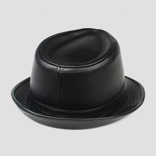 Man Genuine Leather Jazz Fedora Gentleman  Brim Fitted Top Hat