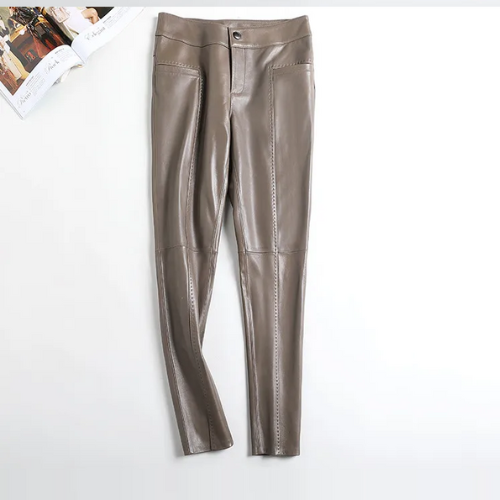 Women Leather Pants Ladies Slim Mid Waist Spring Autumn