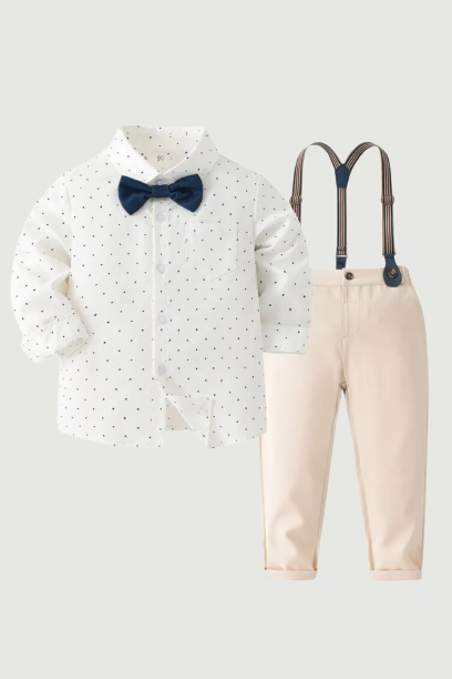 Baby Boys Gentleman Outfits Long Sleeve Striped Bowtie Shirt Suspender Pants Set Infant Clothes