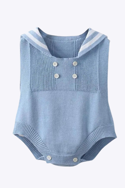 Spring Autumn Knit Rompers for Newborn Babies Unisex Kids Blue Navy Collar Sleeveless Knittes Bodysuits Children Jumpsuits
