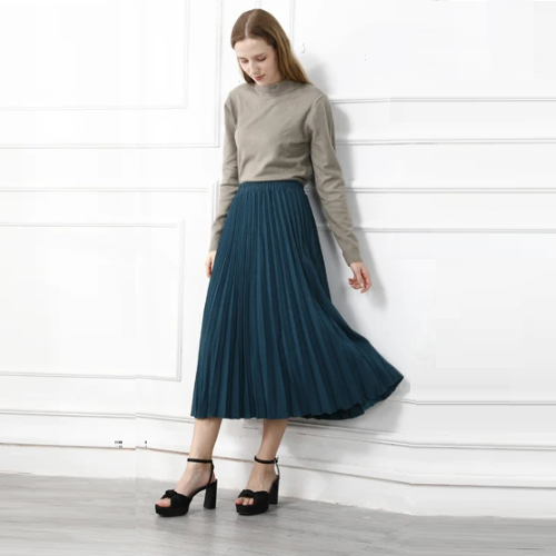 Women's Pleated Midi Skirt High Waist Thickened Warm Office Swing A-Line Skirts