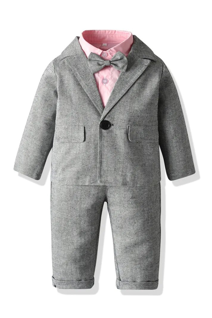 Children Boy Clothes Outfits Shirt Coat Pants Suit Solid Grey Baby Boy Gentleman Set