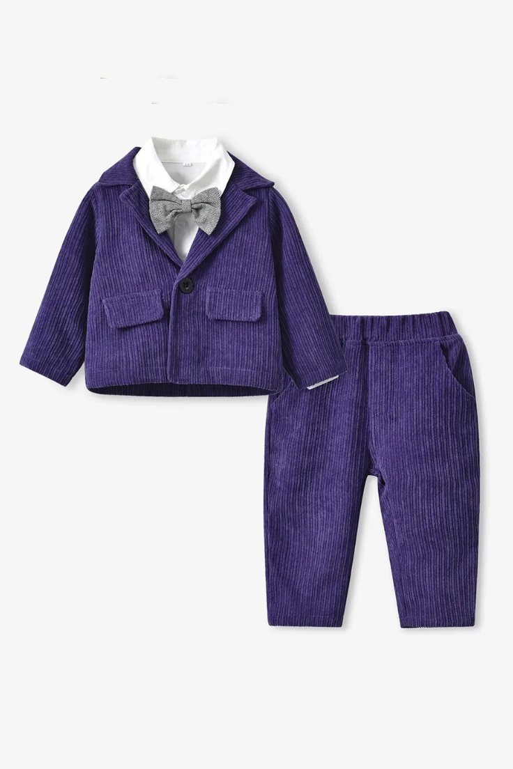 Purple Children Suit Long Sleeve Toddler Boy ClothesKits Wedding Birthday Wear