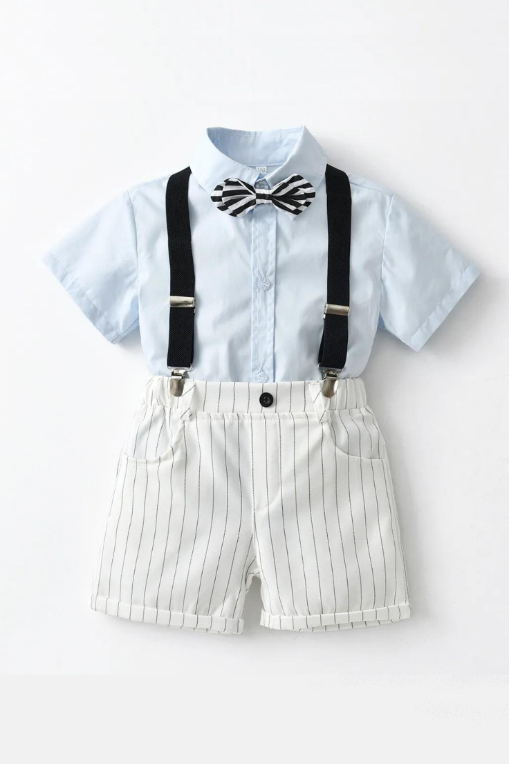 Toddler Boys Clothes Light Blue T-Shirt White Striped Shorts Boy Ceremony Suits Birthday Outfit Kids Boys Clothing