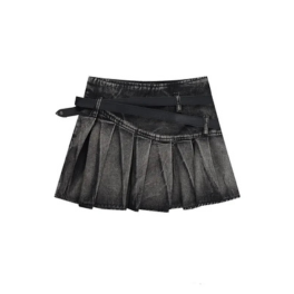 Summer Women Dark Academia Mini Pleated Jean Skirts Denim