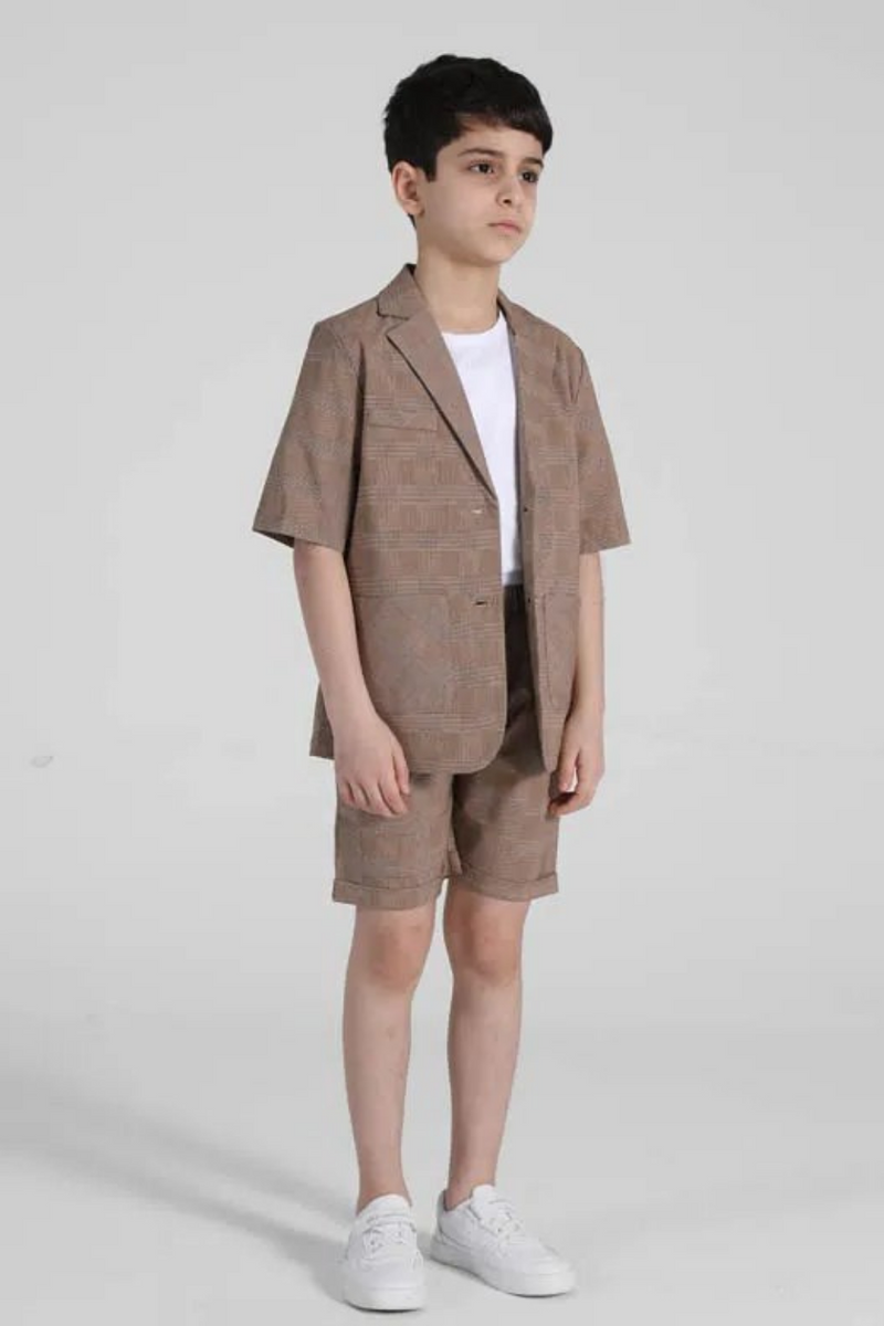 Children Casual Small Suit Set Boys Summer Student Dress Catwalk Costumes Kids Short Sleeve Blazer Shorts 2 Pcs Clothing Set