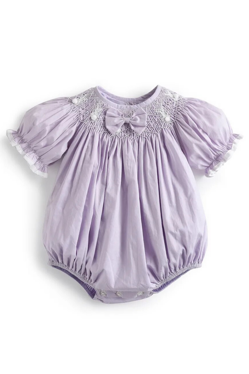 Baby Smocked Rompers for Infant Girls Vintage Smocking Purple Jumpsuit Toddler Princess Birthday Sister Matching Outfits Clothes