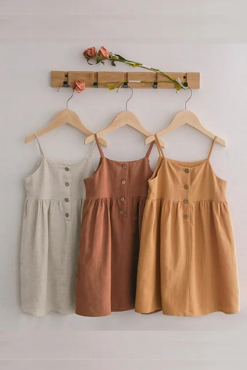 Linen Girl Summer Dress Casual Strapless Button Dress For Kids Girl