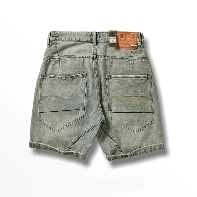 Summer American Retro Holes Denim Shorts Men's Washed Old Loose Straight Casual Knee Length Pants