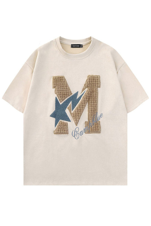 Mens Embroidery Letter Star Tshirt Casual Loose Tee Shirts Summer Hip Hop Top Couple