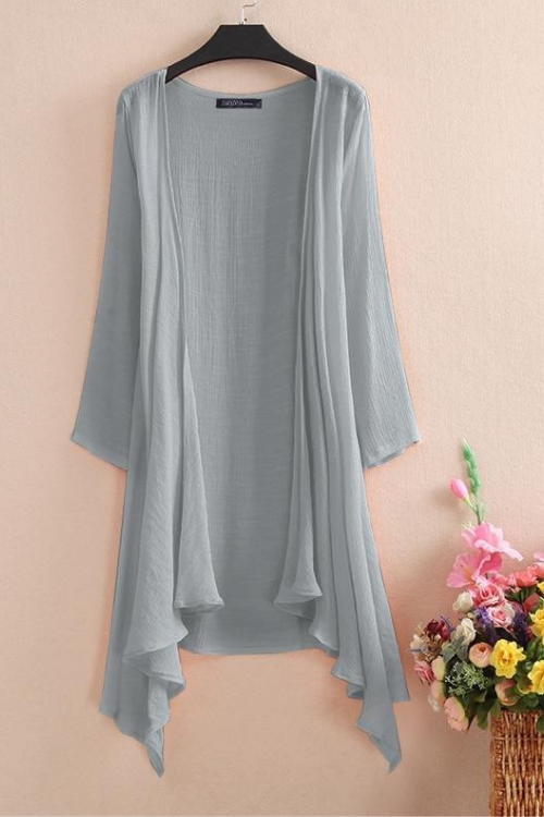 Women's Summer Blouse Cover Up Elegant Solid Cardigans Casual Long Sleeve Irregular Tops Beach