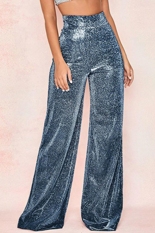 Sparkling Women Pants Shiny Solid High Waist Spring Temperament Loose Straight Wide Leg Trousers Female Clothes