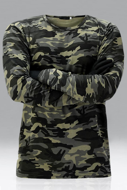 Men Camouflage Base T-shirt Pullover Loose O Neck Long Sleeves Breathable Casual Men Autumn Top