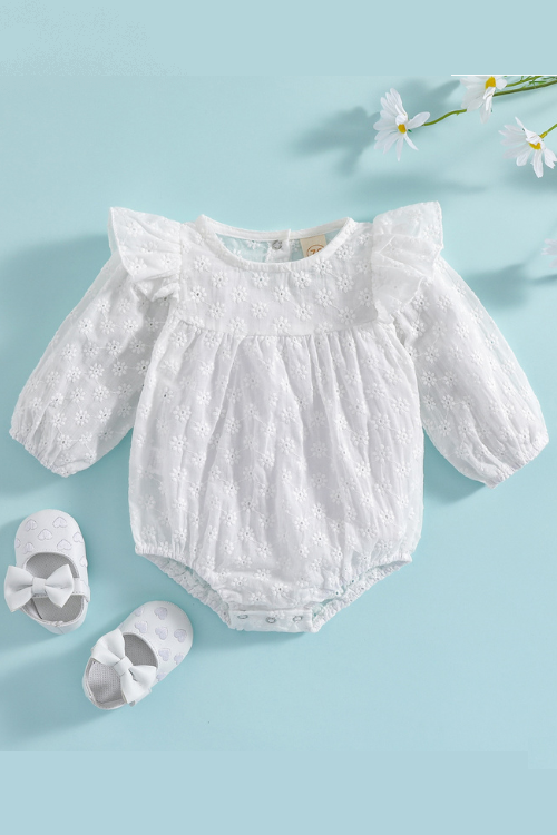 Baby Bodysuit Long Sleeve Hollow Out Flower Embroidered Jumpsuits Short Playsuit Baby Girl Spring Fall Clothes