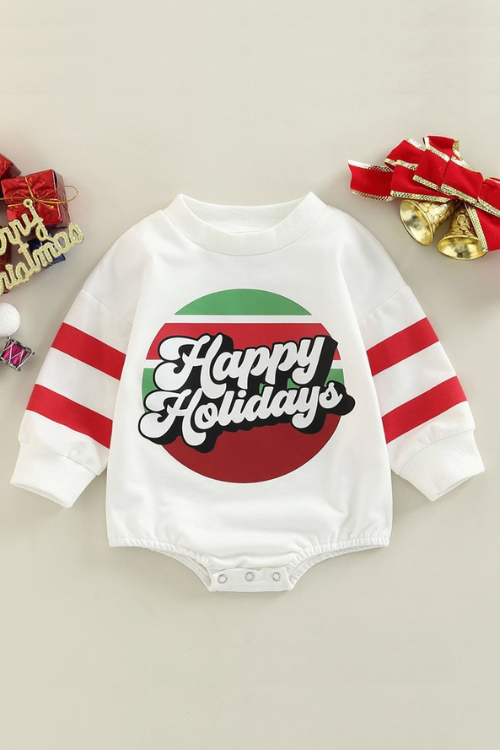 Baby Girls Boys Christmas Romper Infant Round Neck Long Sleeve Circles Letter Jumpsuits Sweatshirt Romper Clothes