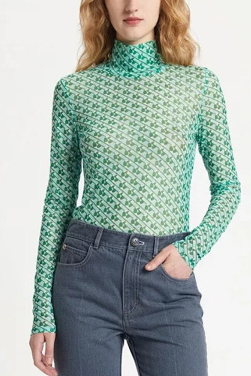 Women Green Turtleneck Slim T-Shirt Casual Summer New Ladies Long Sleeve Bottoming Tops