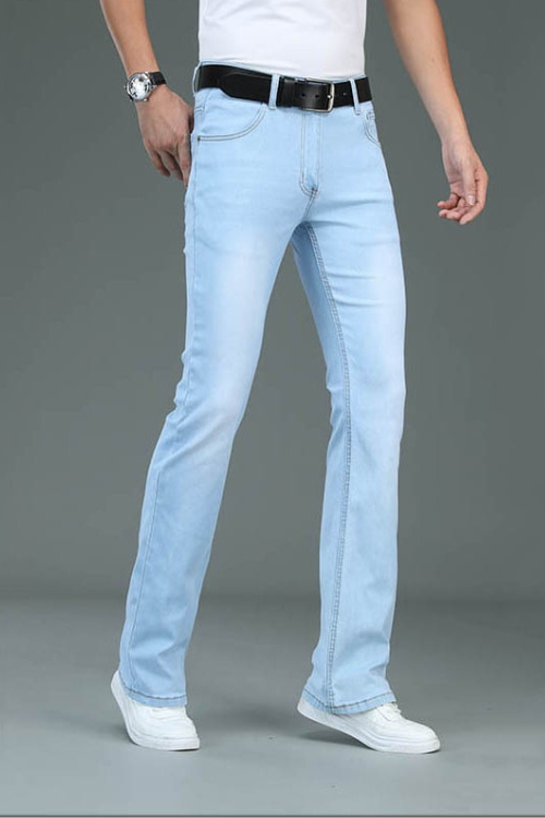Men Stretch Slim Fit Micro Flare Jeans Boot Cut Leg Flared Male Designer Classic Denim Jeans