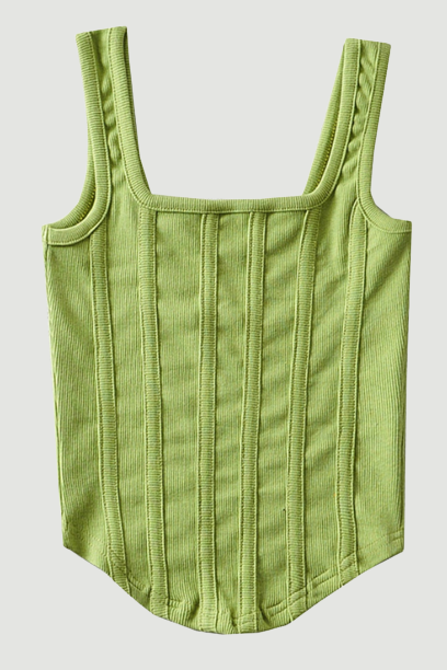 Women Green Irregular Shaped Tank Tops Square Collar Sleeveless Personality Fashion Tide Spring Summer