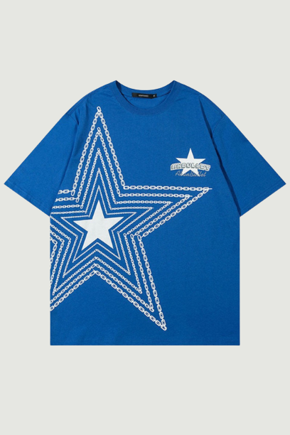 Men T Shirt Streetwear Hip Hop Chain Star Oversized Tshirt Cotton Loose Tee Shirts Summer Casual Top